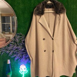 Zara Knit Cape with Faux Fur Collar
